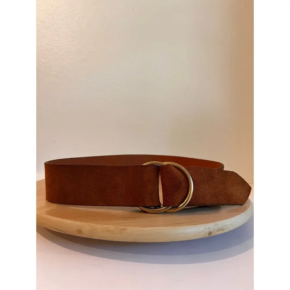 Tan Fife & Drum Paris Genuine Cowhide Leather Golden Round Wrap Belt Size Large